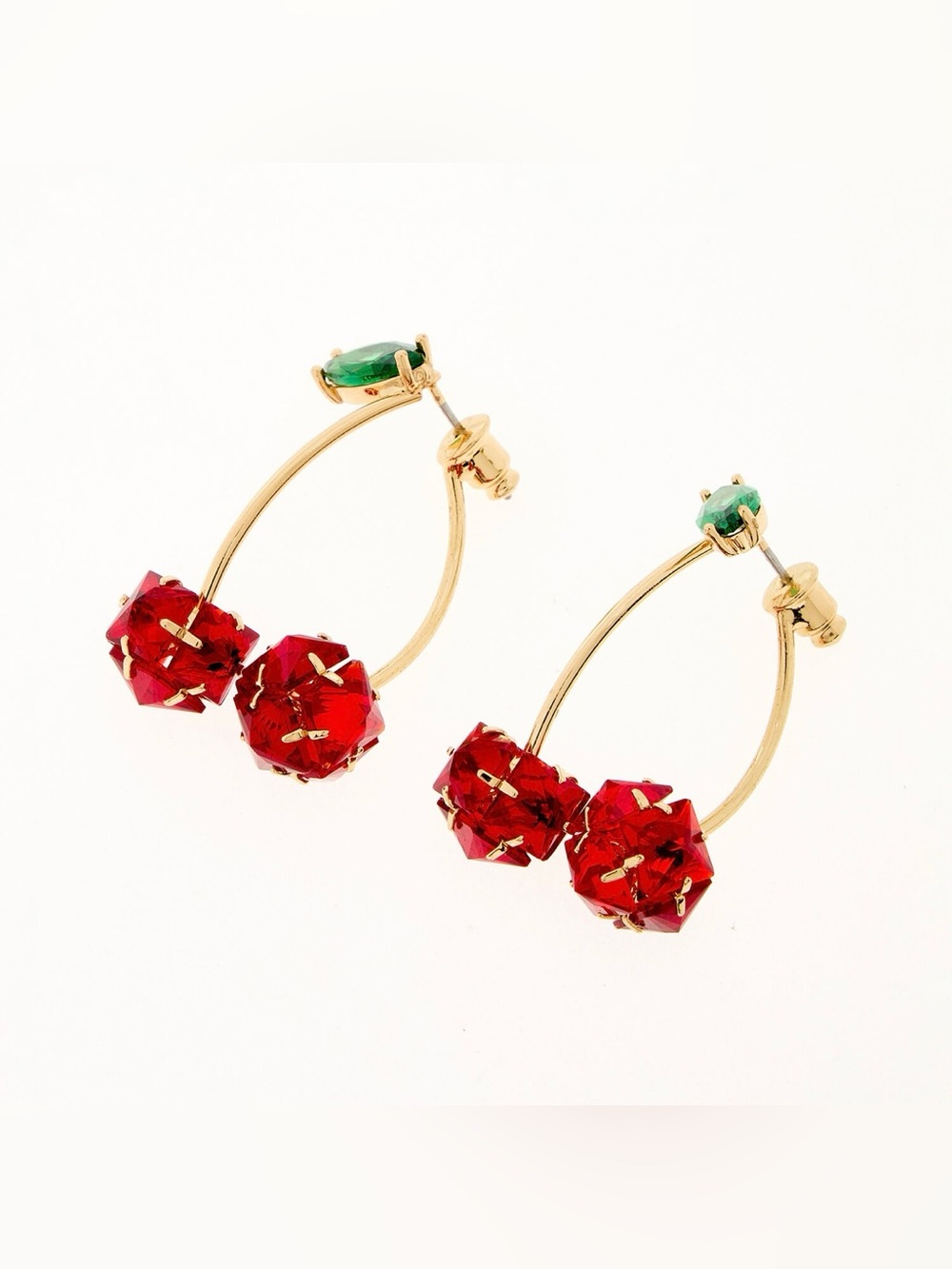 Red & Gold Tone Cubic Zirconia Cherry Drop Statement Earrings